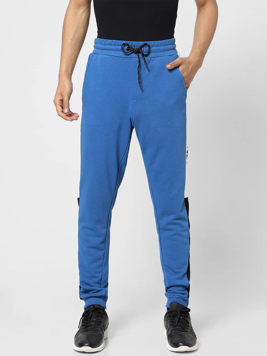 Blue Mid Rise Tape Detail Sweatpants - Image 2
