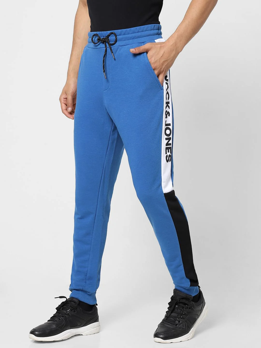 Blue Mid Rise Tape Detail Sweatpants - Image 3