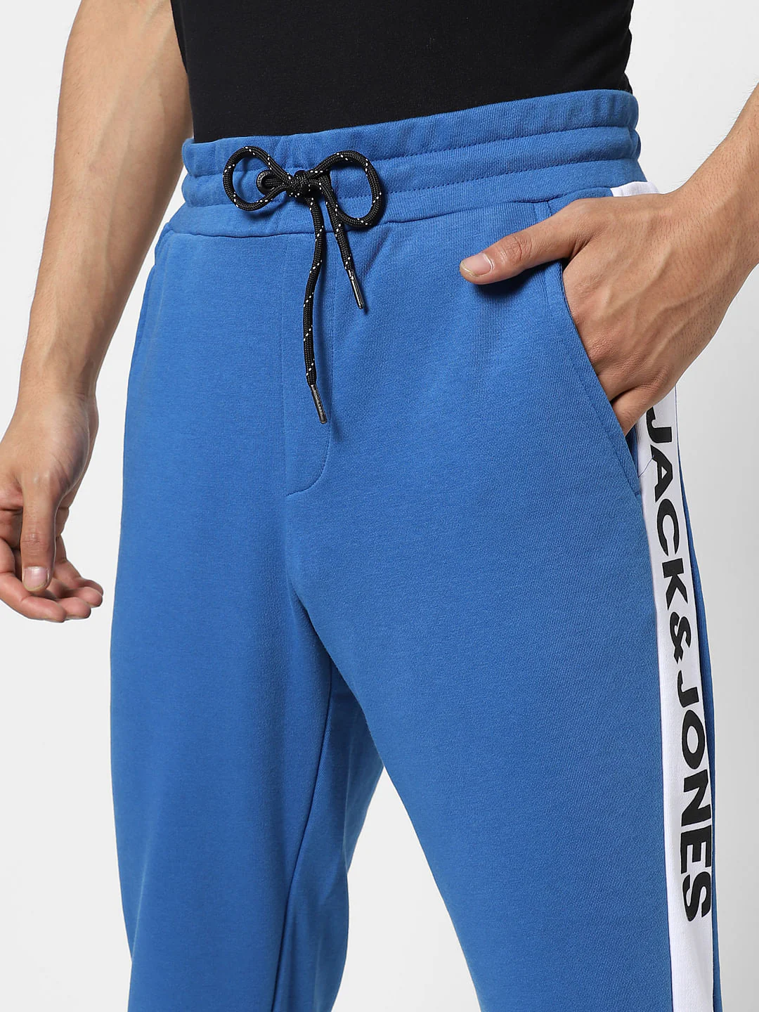 Blue Mid Rise Tape Detail Sweatpants - Image 5