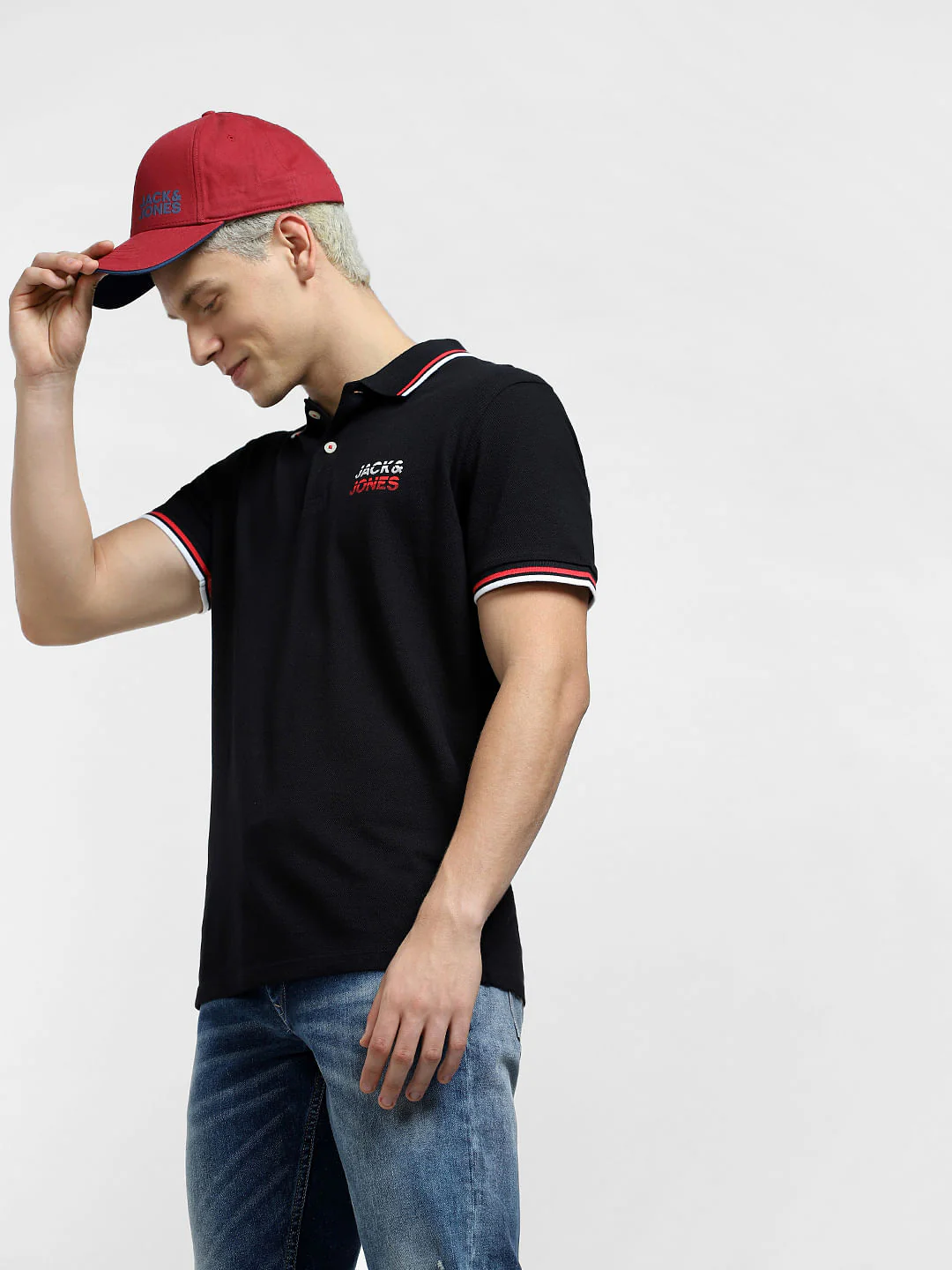 Black Logo Print Polo T-shirt