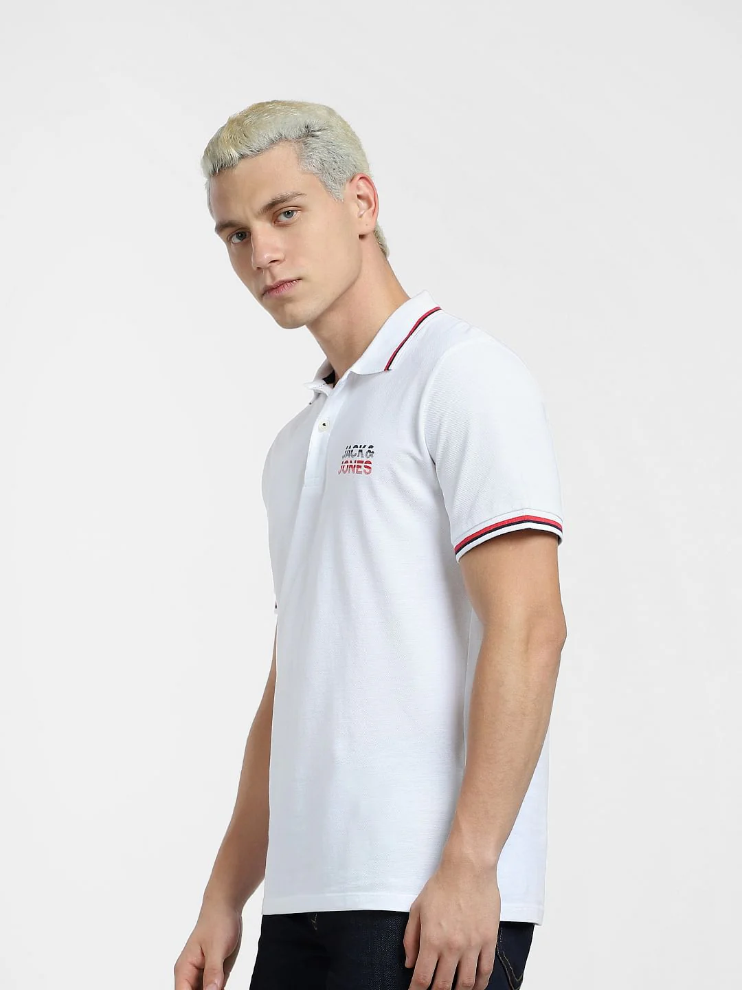 White Logo Print Polo T-shirt - Image 3