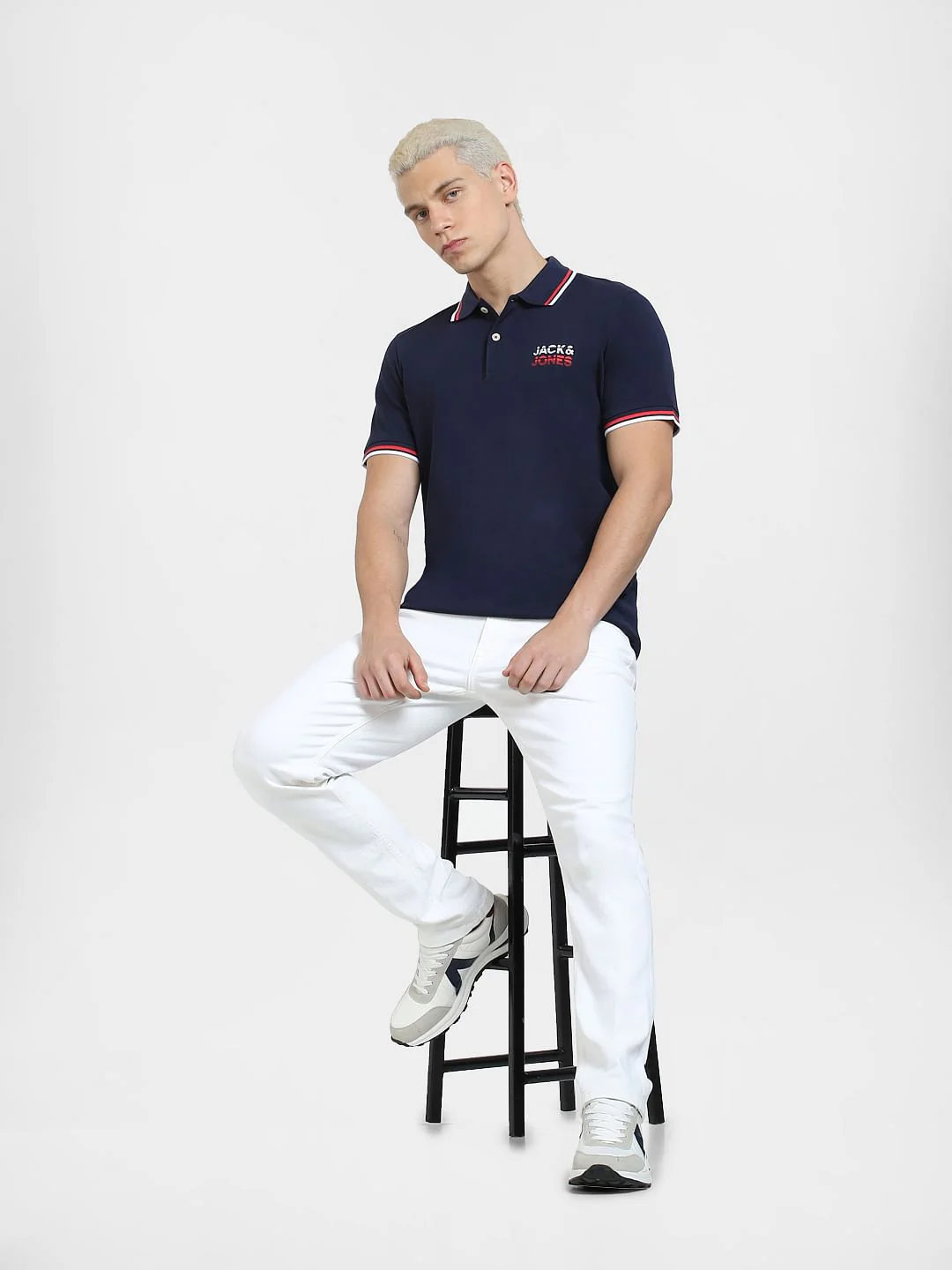 Blue Logo Print Polo T-shirt