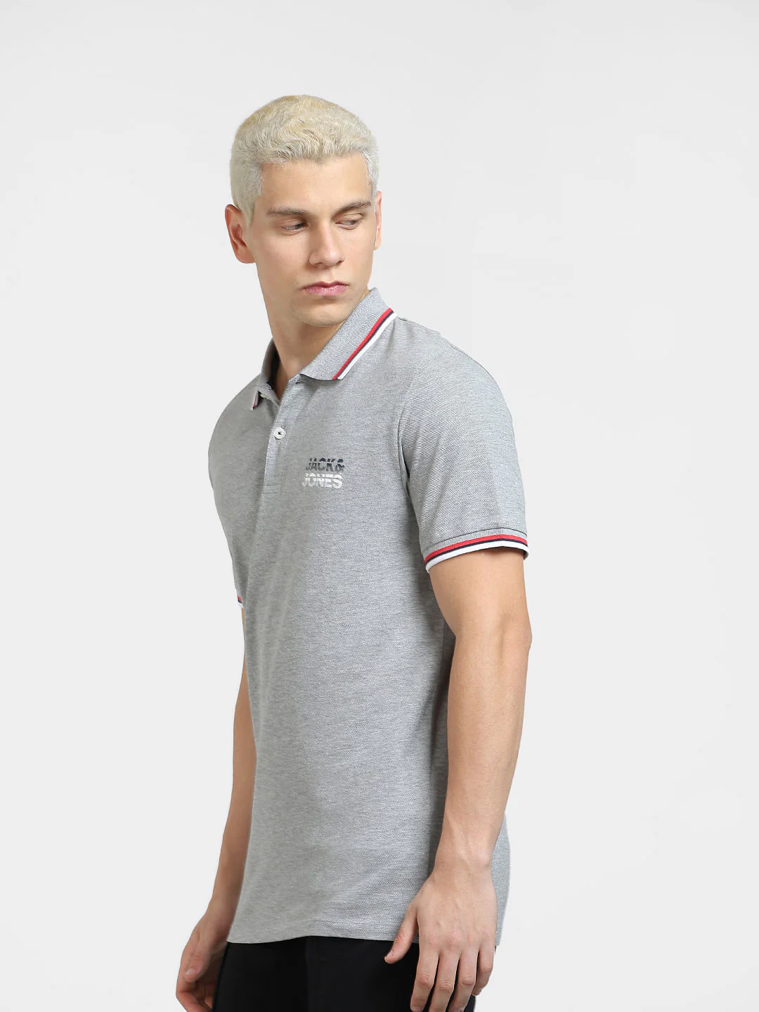 Grey Logo Print Polo T-shirt - Image 3