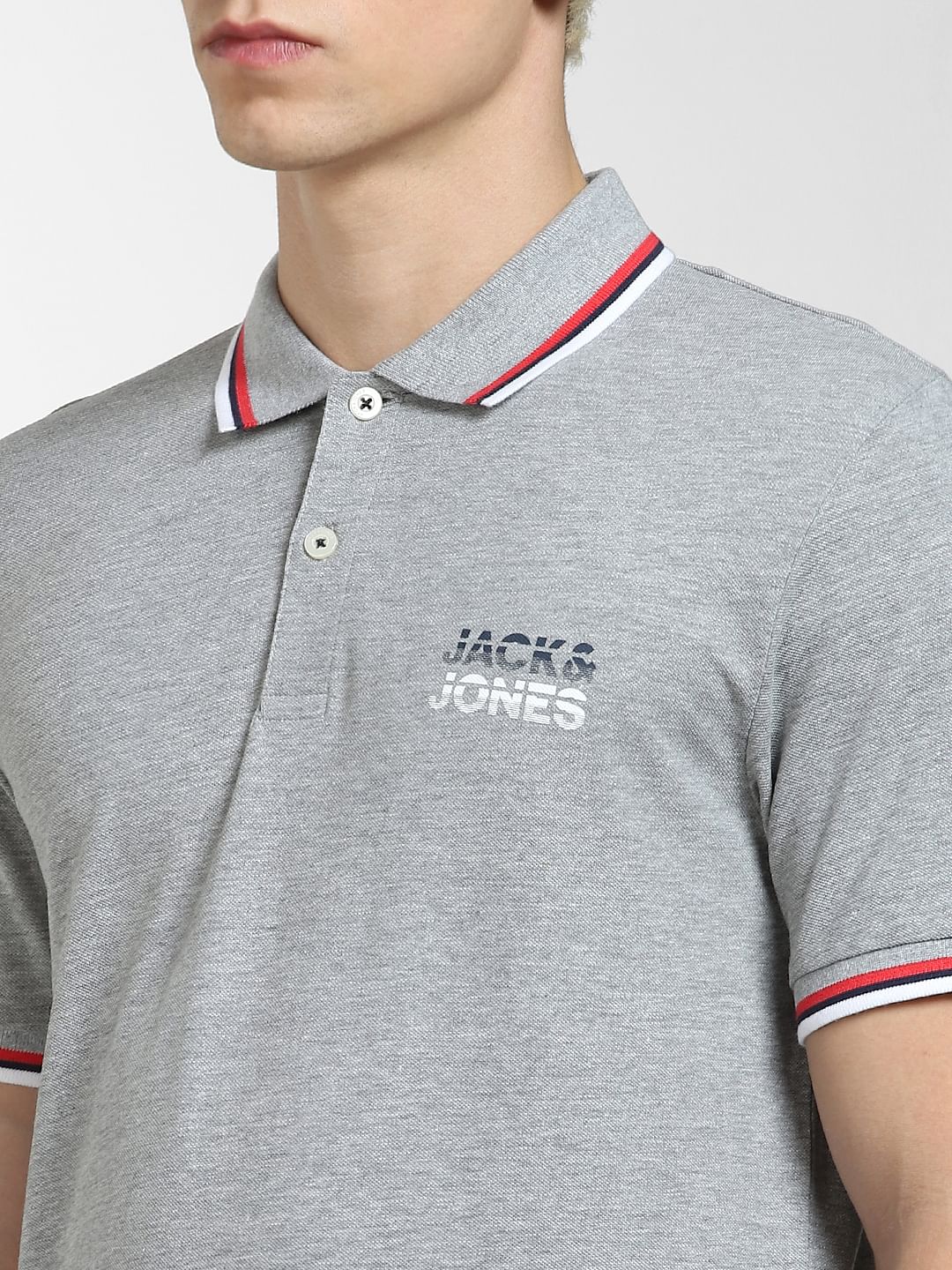 Grey Logo Print Polo T-shirt - Image 5