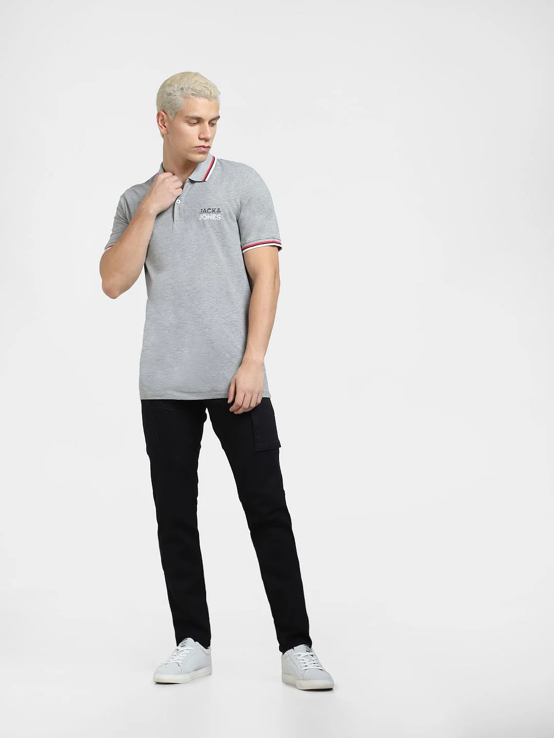 Grey Logo Print Polo T-shirt - Image 6