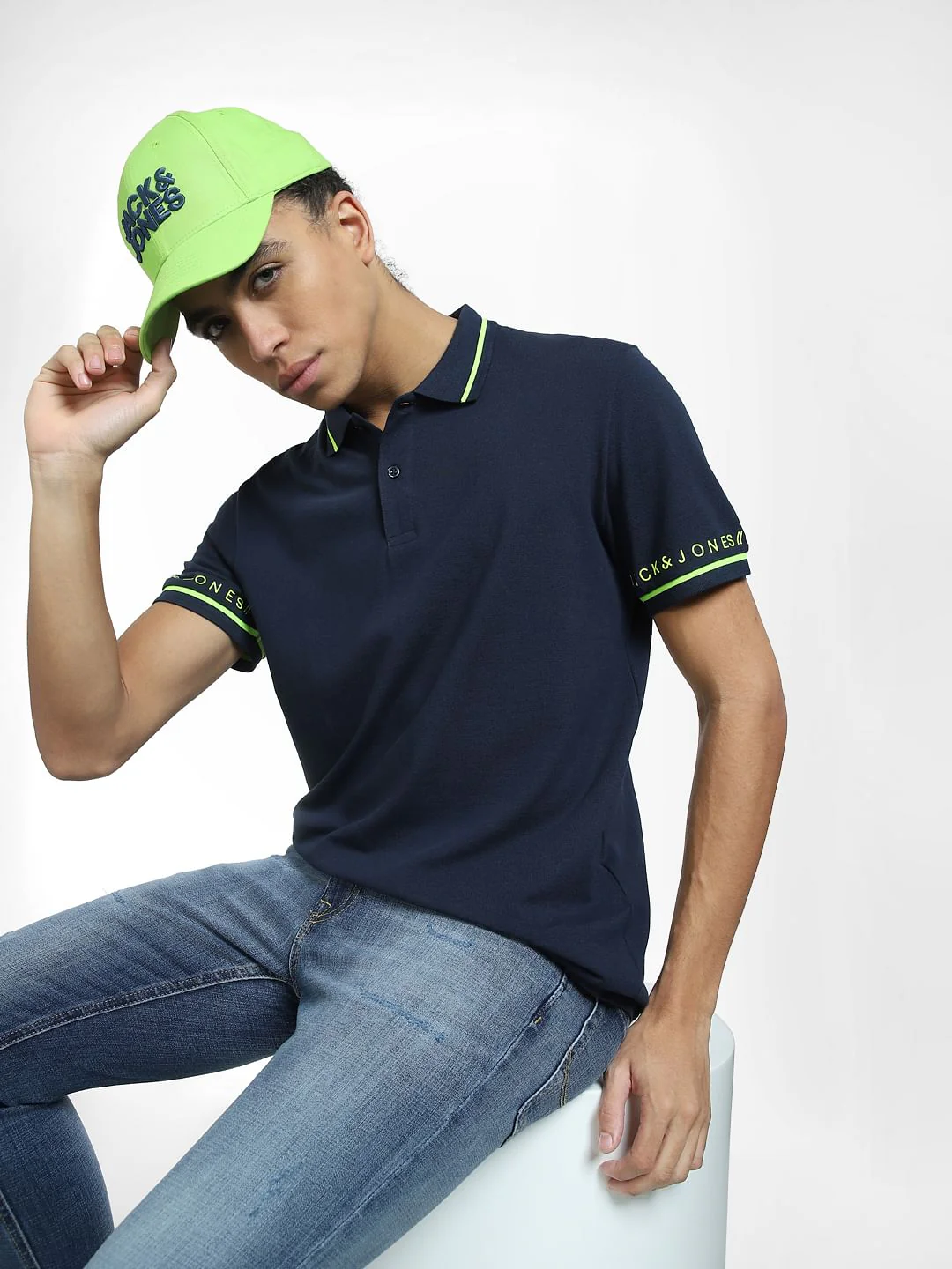 Navy Blue Logo Print Polo T-shirt