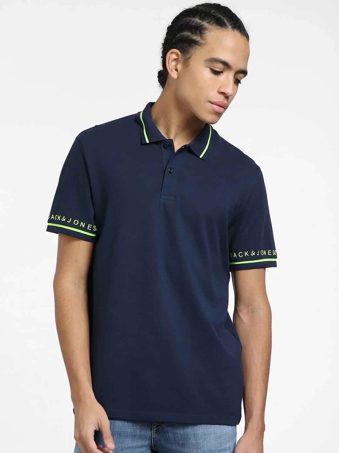 Navy Blue Logo Print Polo T-shirt - Image 2