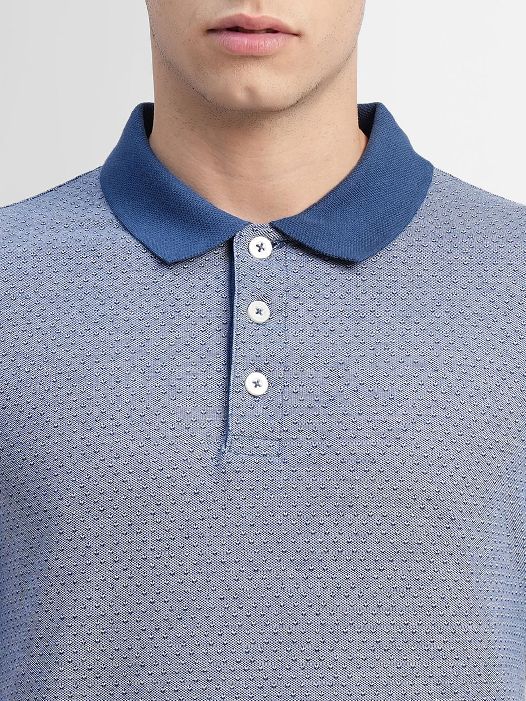 Blue Printed Polo Neck T-shirt - Image 5
