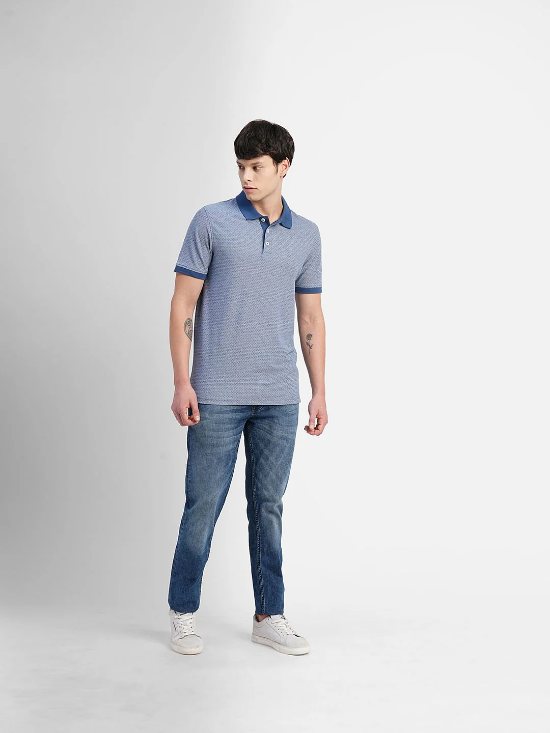 Blue Printed Polo Neck T-shirt - Image 6