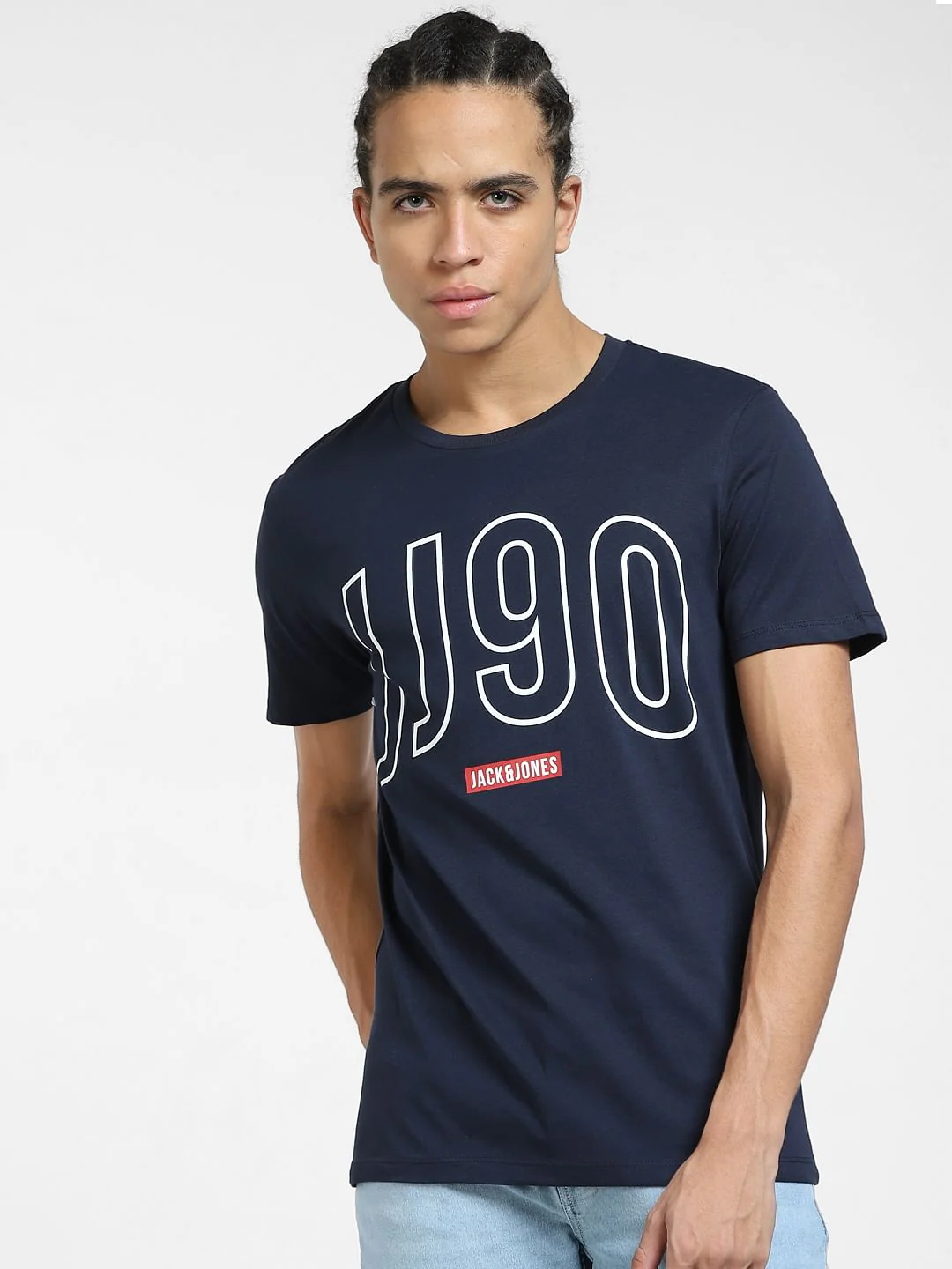 Navy Blue Logo Print Crew Neck T-shirt - Image 2