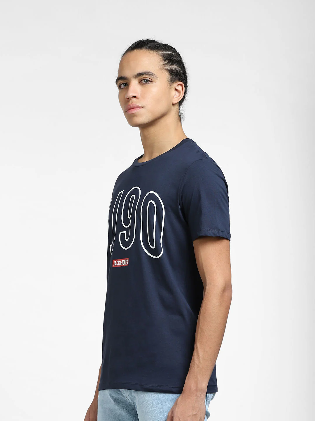 Navy Blue Logo Print Crew Neck T-shirt - Image 3