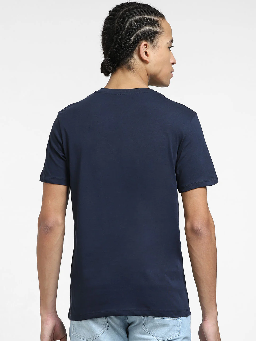 Navy Blue Logo Print Crew Neck T-shirt - Image 4