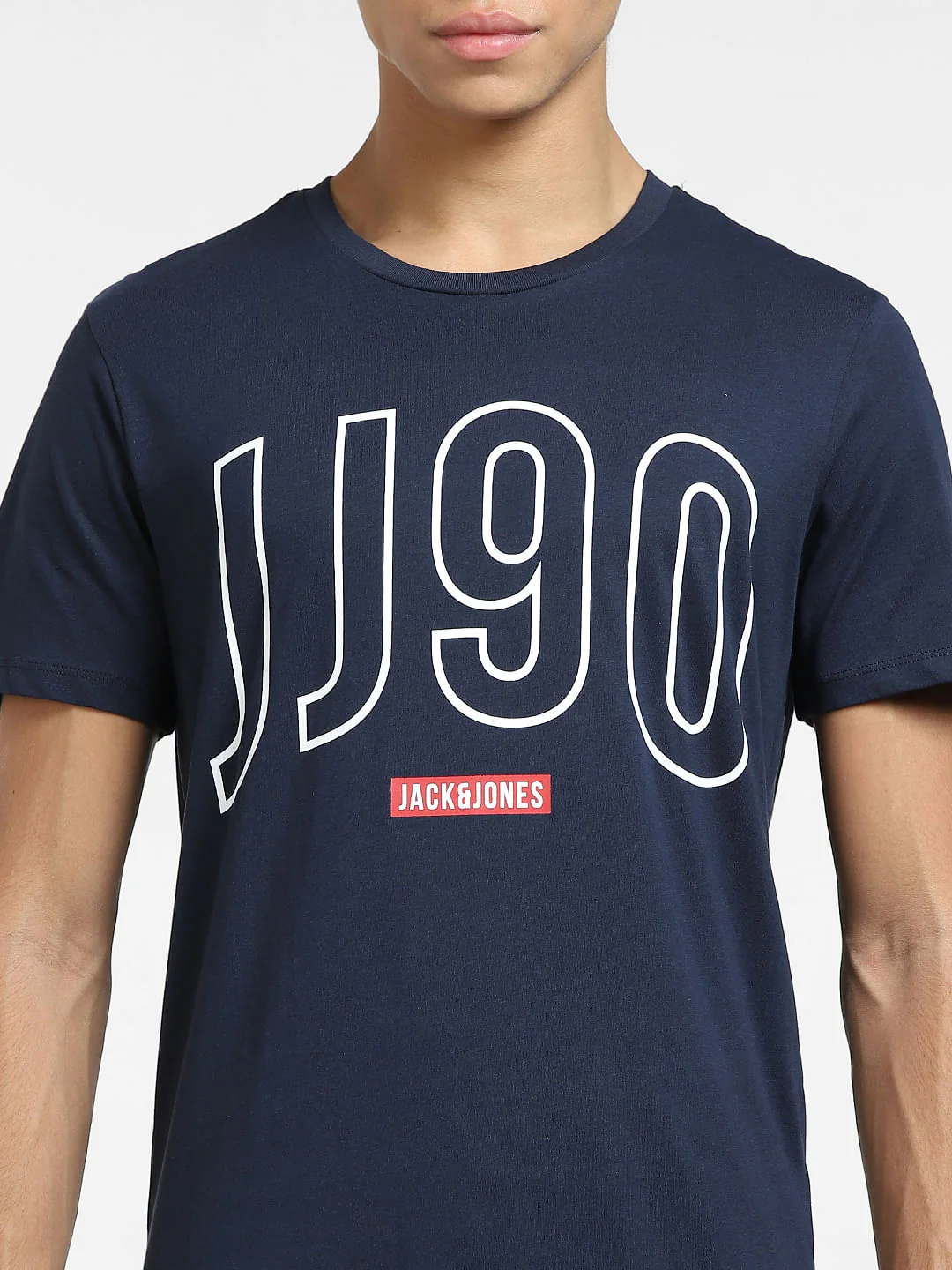 Navy Blue Logo Print Crew Neck T-shirt - Image 5