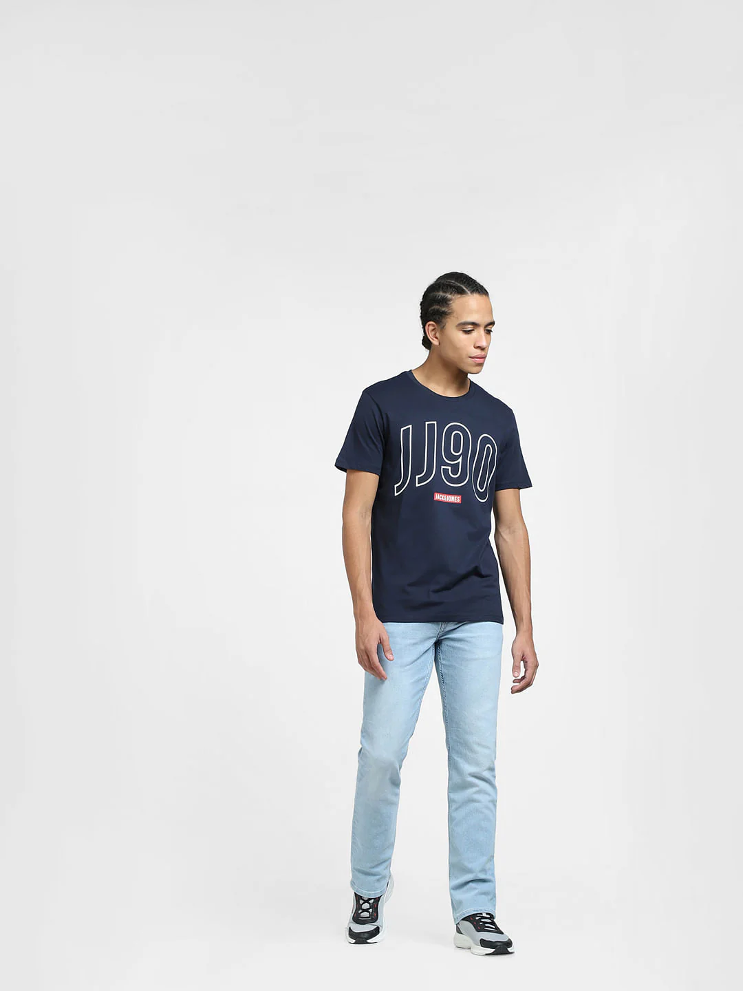Navy Blue Logo Print Crew Neck T-shirt - Image 6