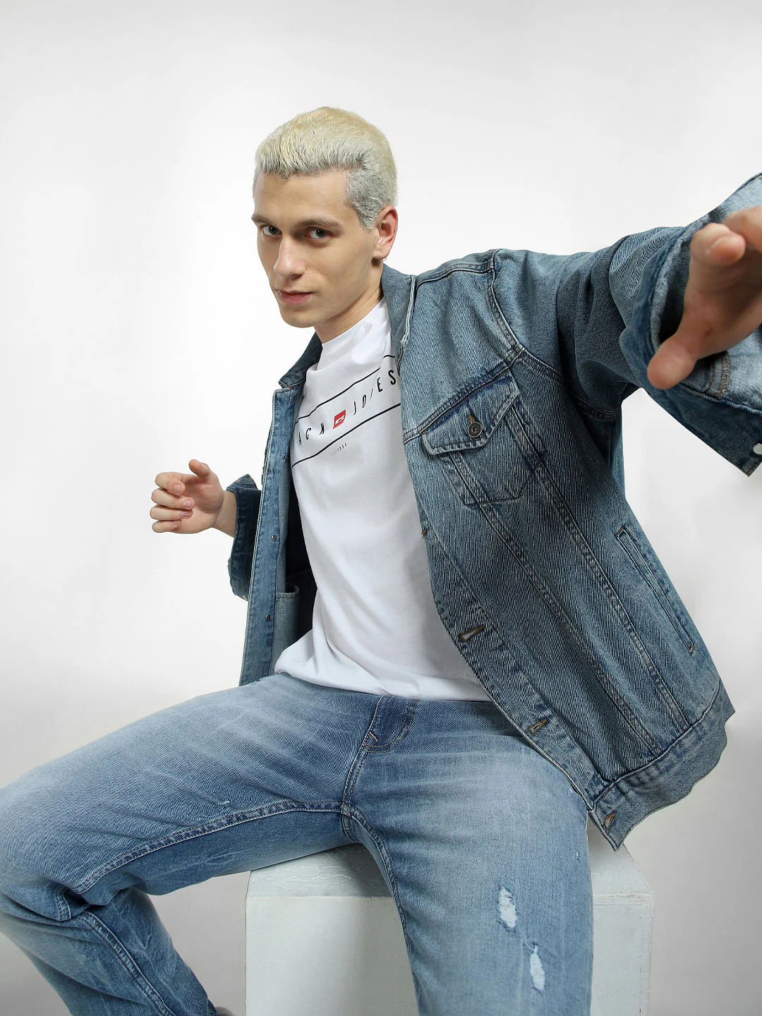 White Logo Print Crew Neck T-shirt