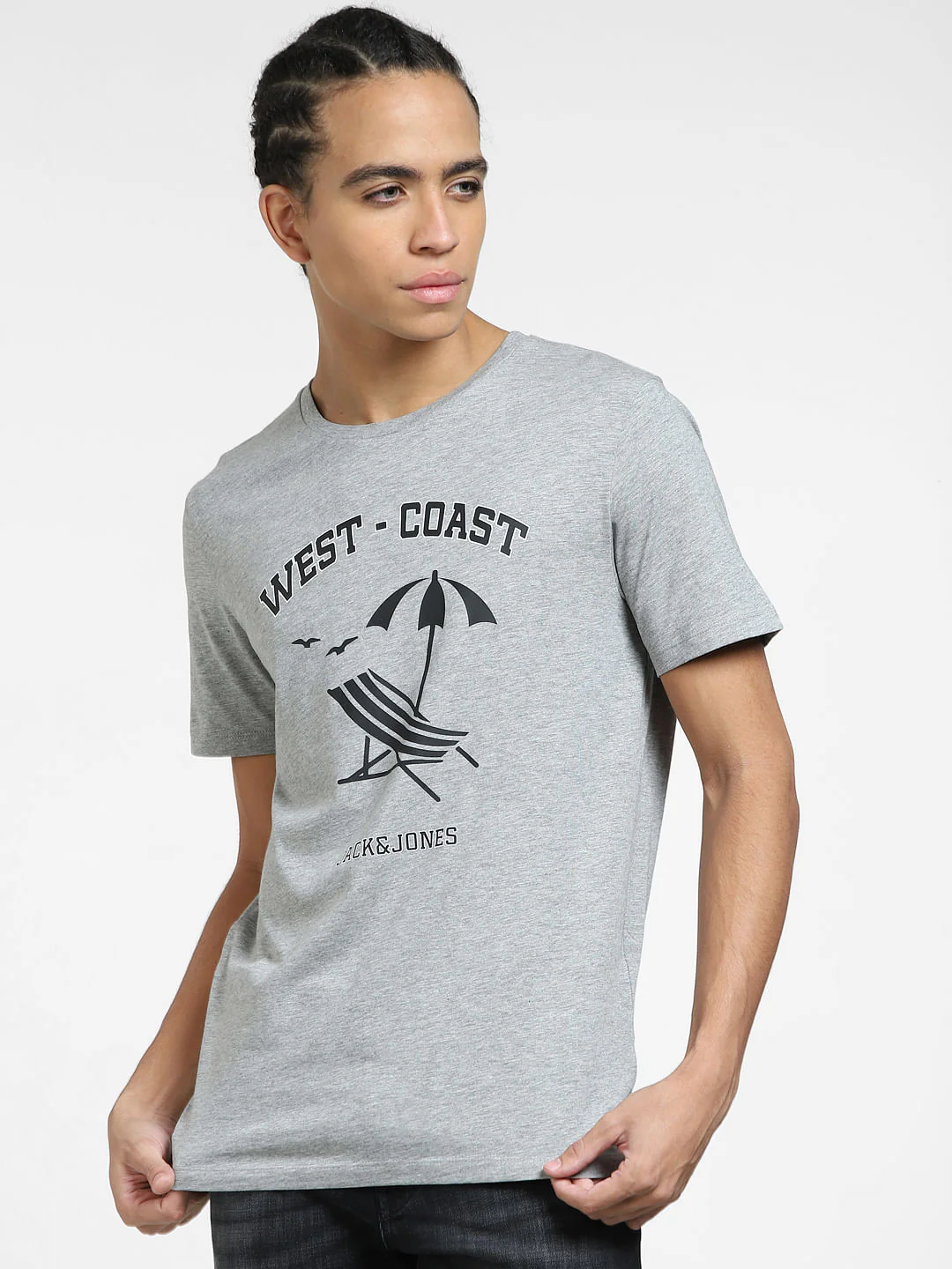 Grey Graphic Print Crew Neck T-shirt - Image 2