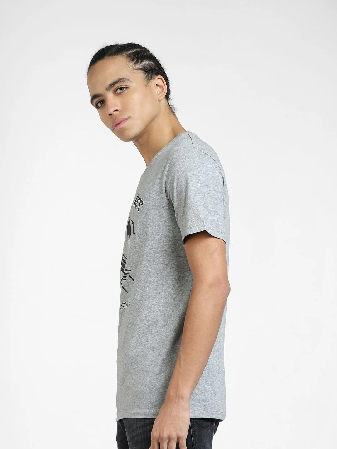 Grey Graphic Print Crew Neck T-shirt - Image 3