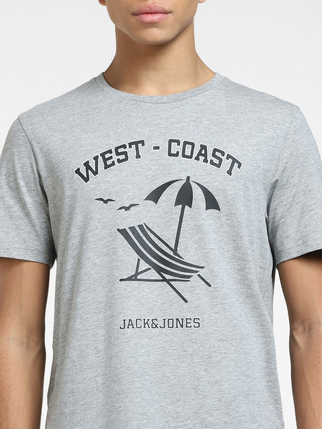 Grey Graphic Print Crew Neck T-shirt - Image 5