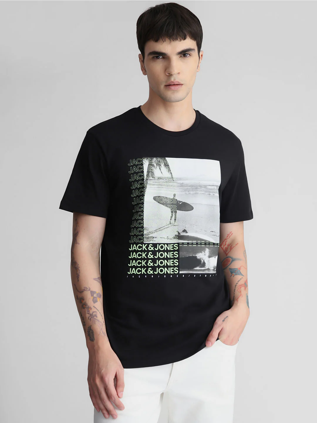 Black Graphic Print Crew Neck T-shirt - Image 2