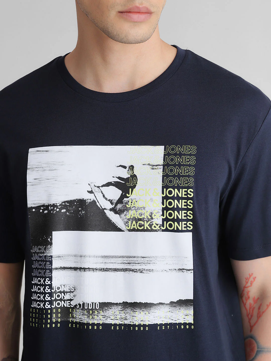 Blue Graphic Print Crew Neck T-shirt - Image 5