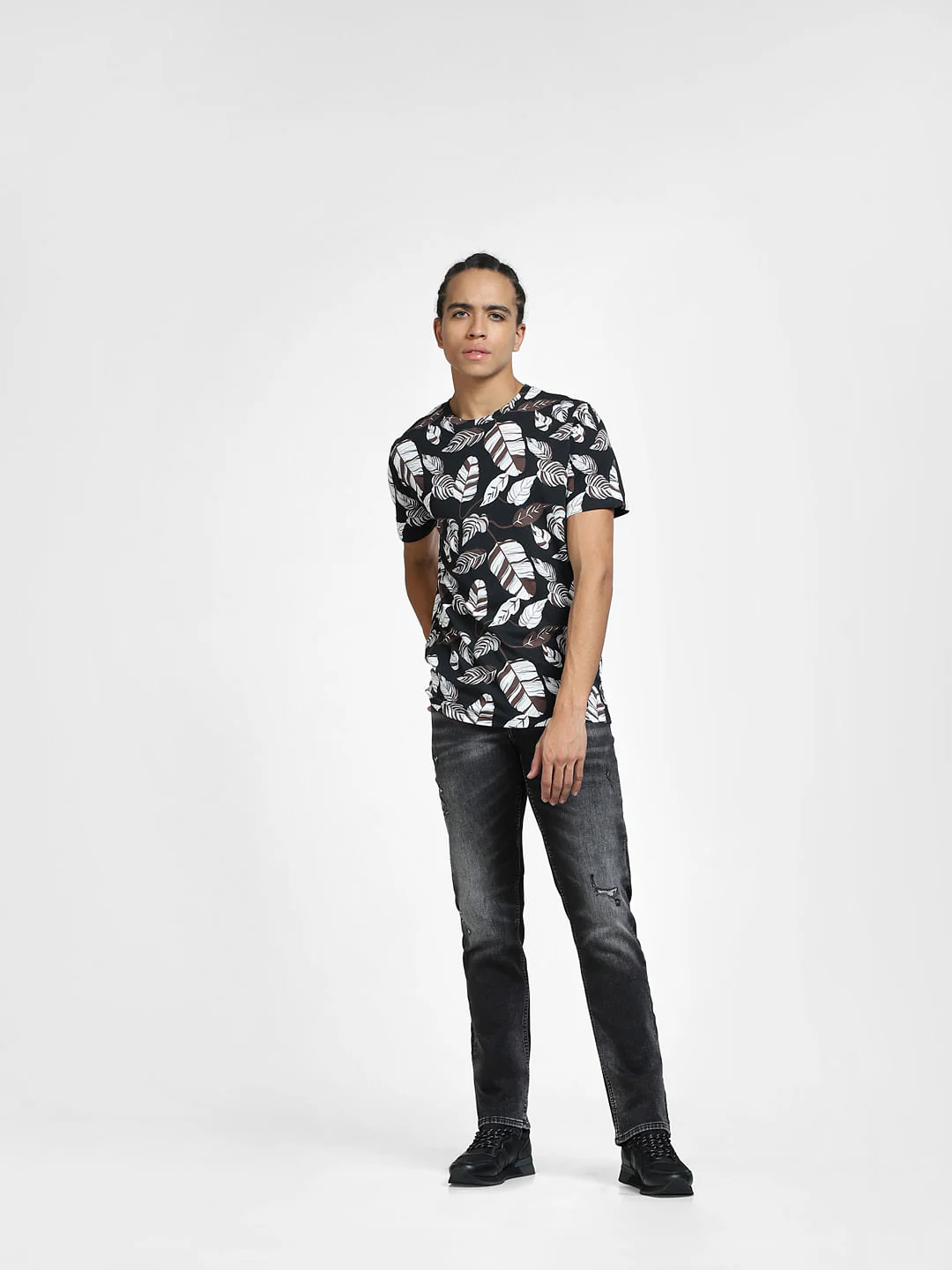 Black All Over Print Crew Neck T-shirt - Image 6