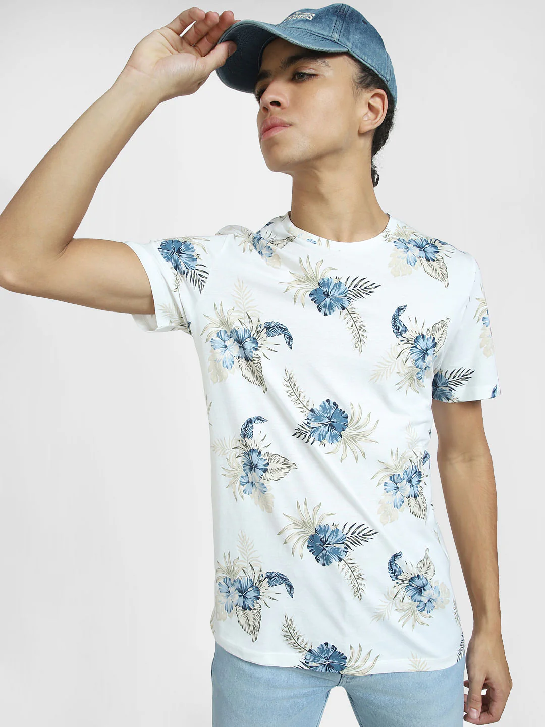 White All Over Print Crew Neck T-shirt