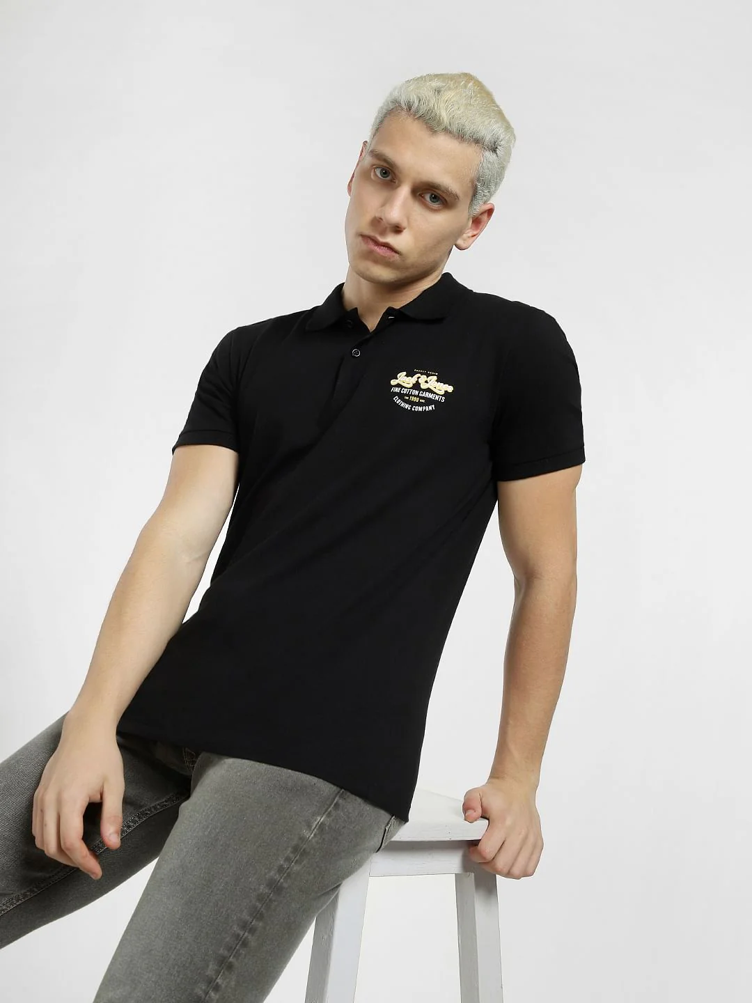 Black Logo Print Polo Neck T-shirt