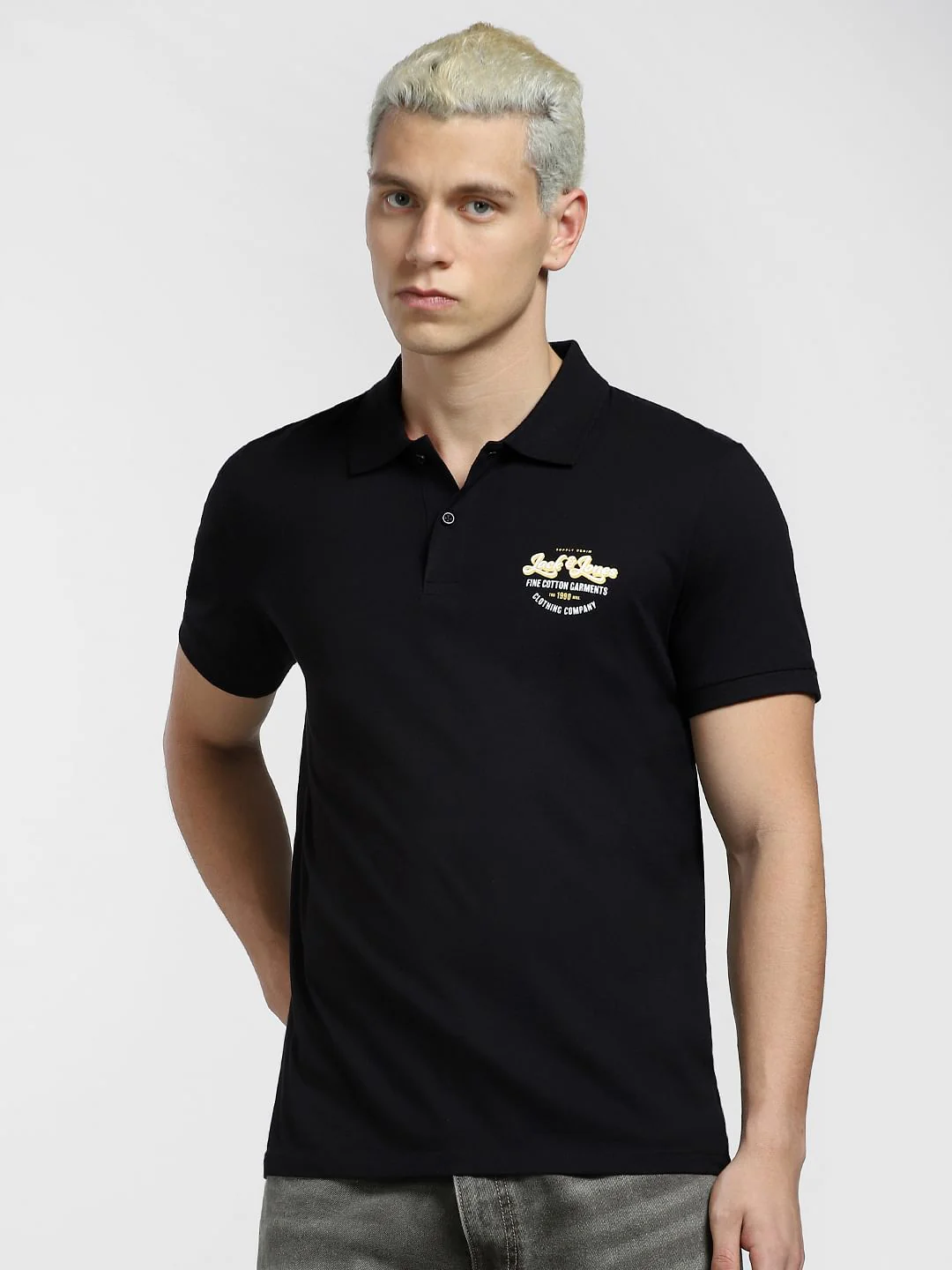 Black Logo Print Polo Neck T-shirt - Image 2