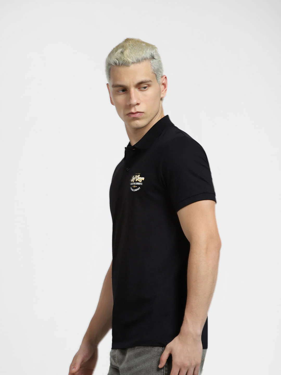 Black Logo Print Polo Neck T-shirt - Image 3