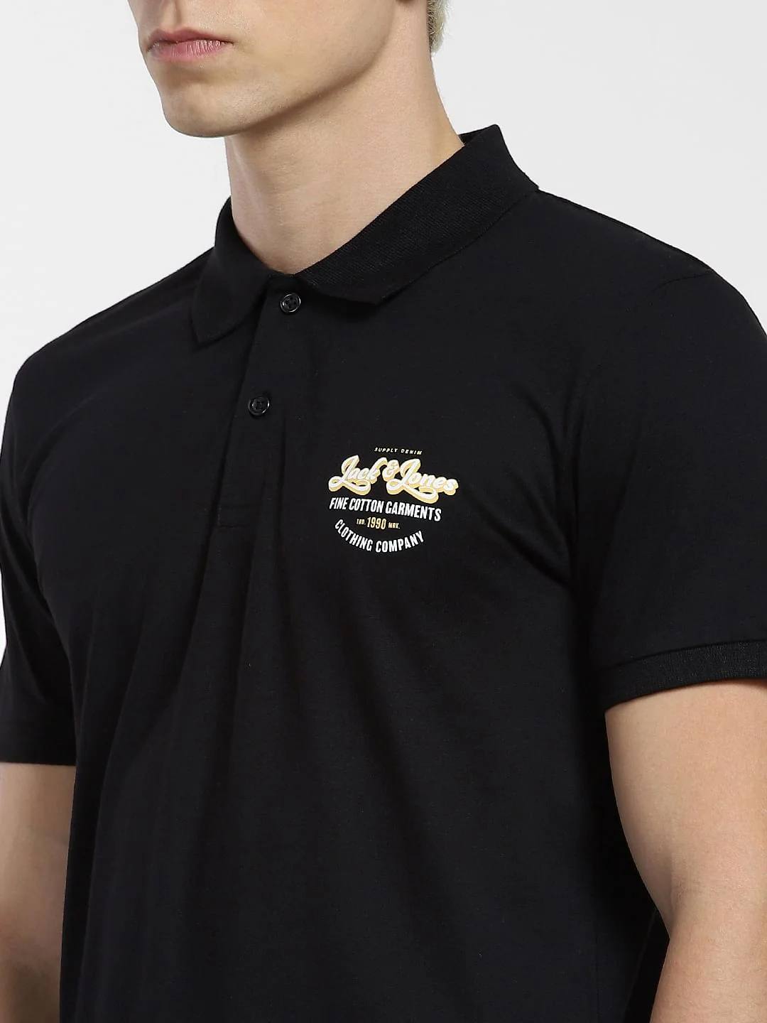 Black Logo Print Polo Neck T-shirt - Image 5