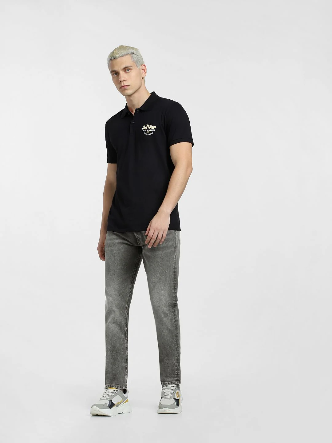 Black Logo Print Polo Neck T-shirt - Image 6