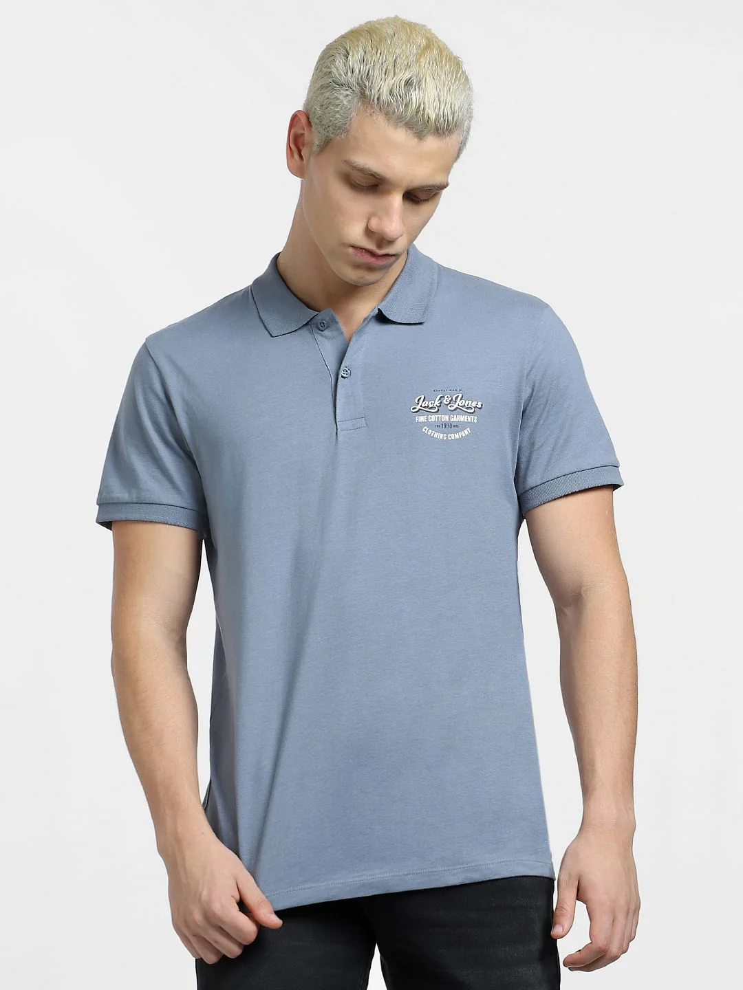 Blue Logo Print Polo Neck T-shirt - Image 2