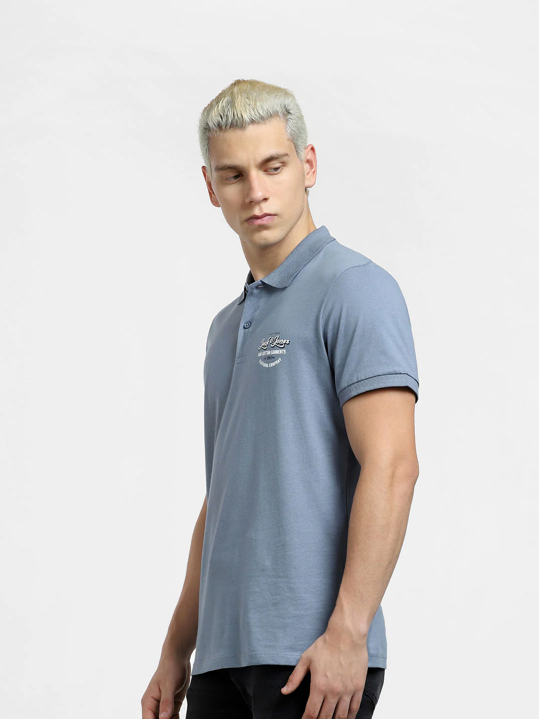 Blue Logo Print Polo Neck T-shirt - Image 3