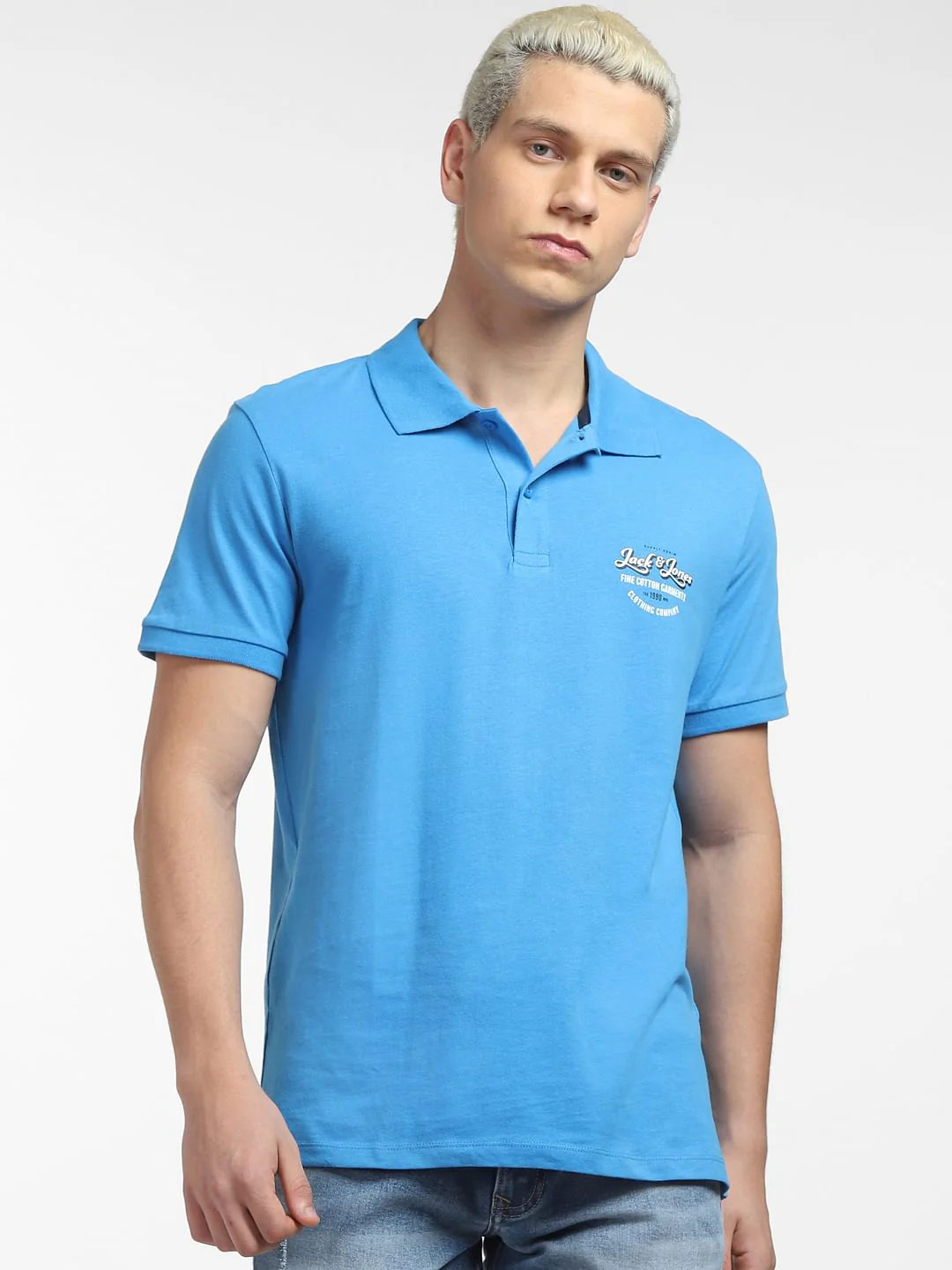 Blue Logo Print Polo T-shirt - Image 2