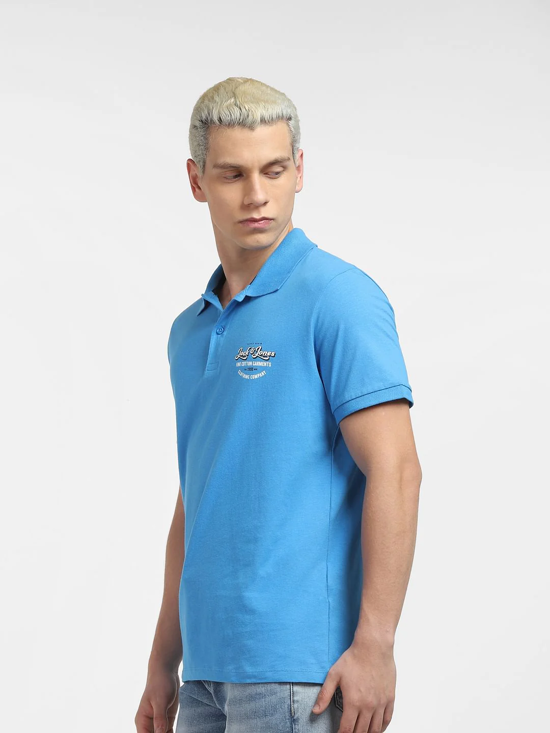 Blue Logo Print Polo T-shirt - Image 3