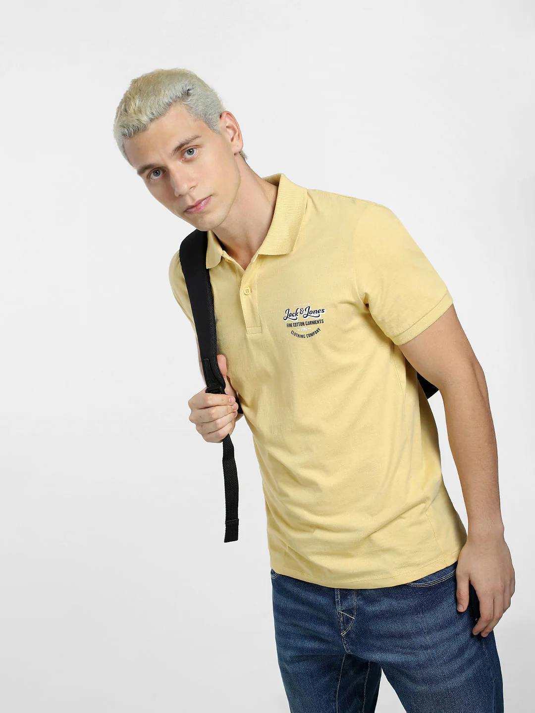 Yellow Logo Print Polo Neck T-shirt