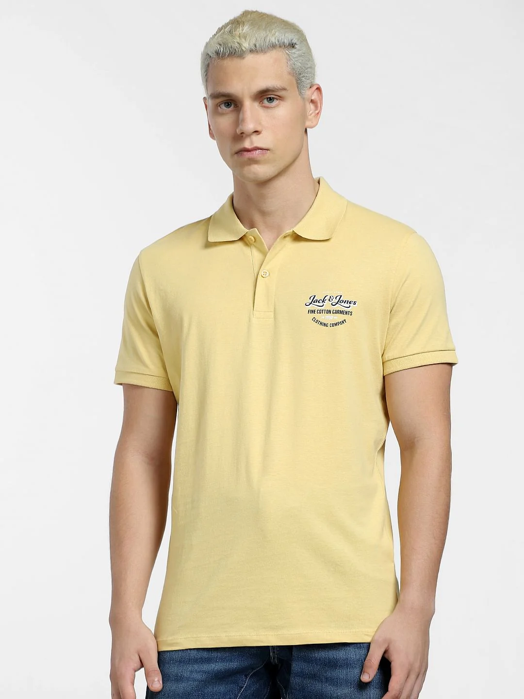 Yellow Logo Print Polo Neck T-shirt - Image 2