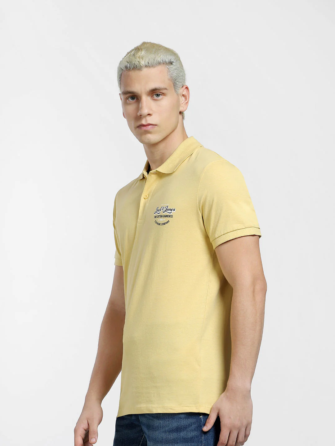 Yellow Logo Print Polo Neck T-shirt - Image 3