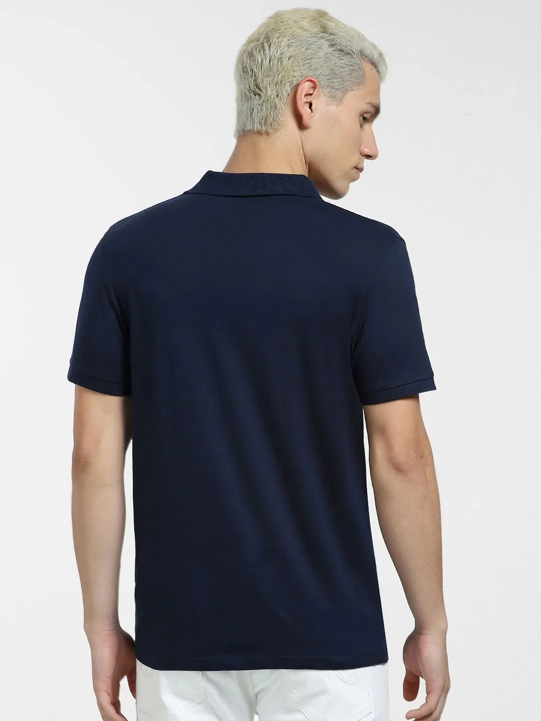 Navy Blue Logo Print Polo Neck T-shirt - Image 4