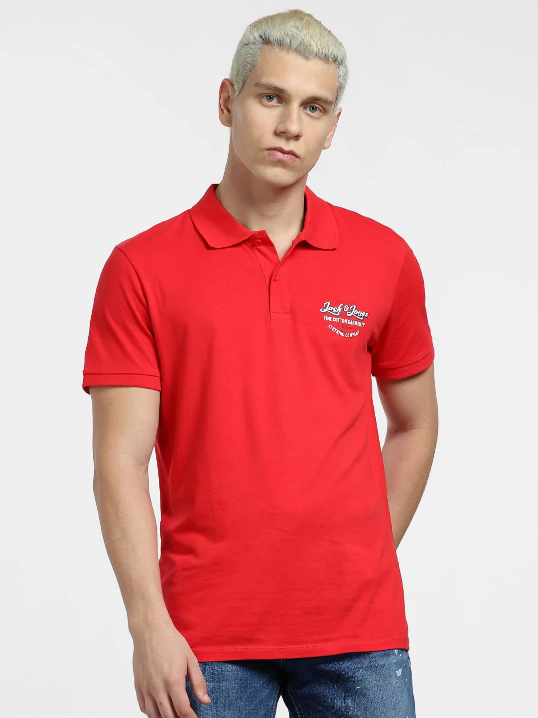 Red Logo Print Polo Neck T-shirt - Image 2