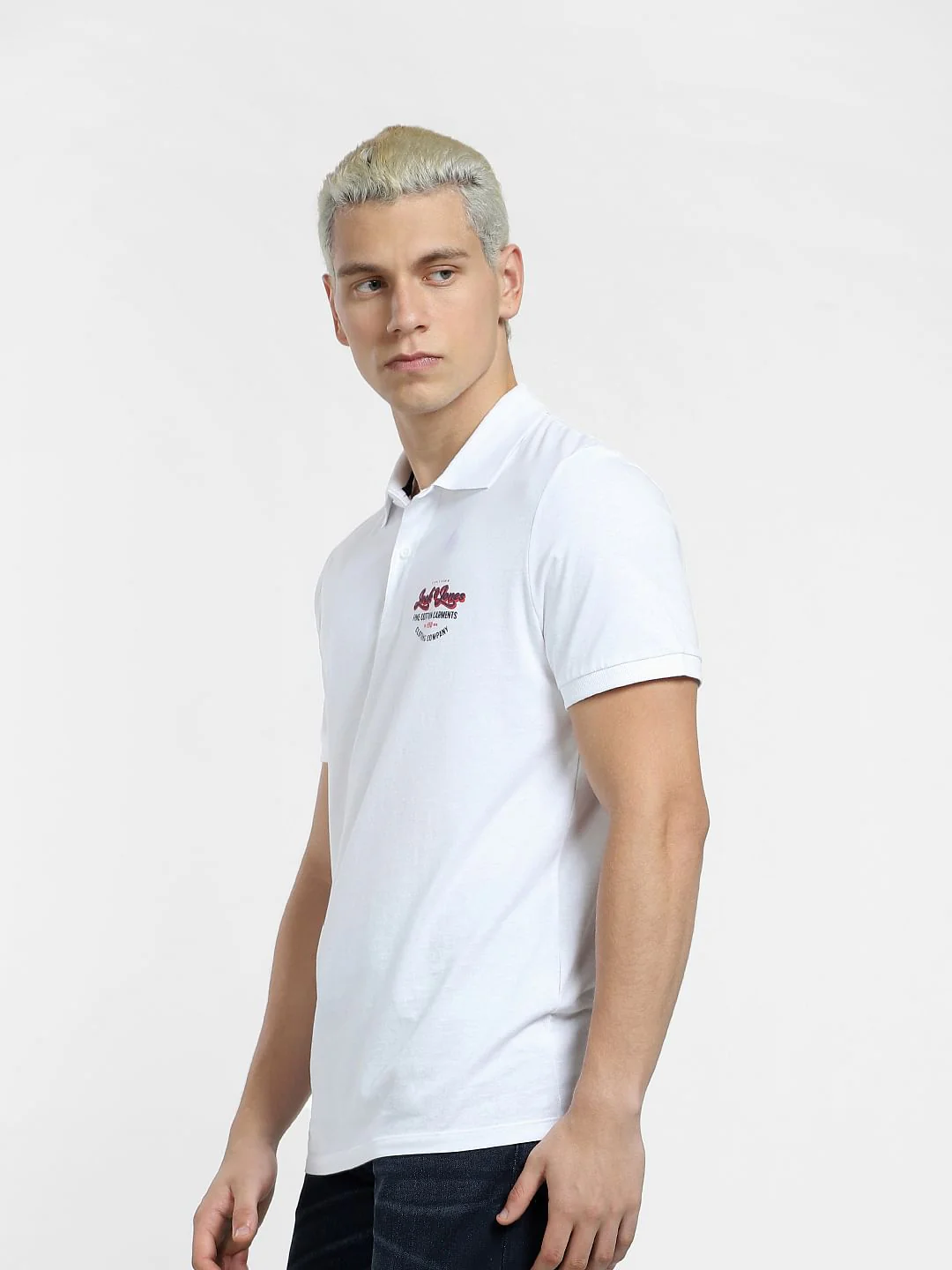White Logo Print Polo Neck T-shirt - Image 3