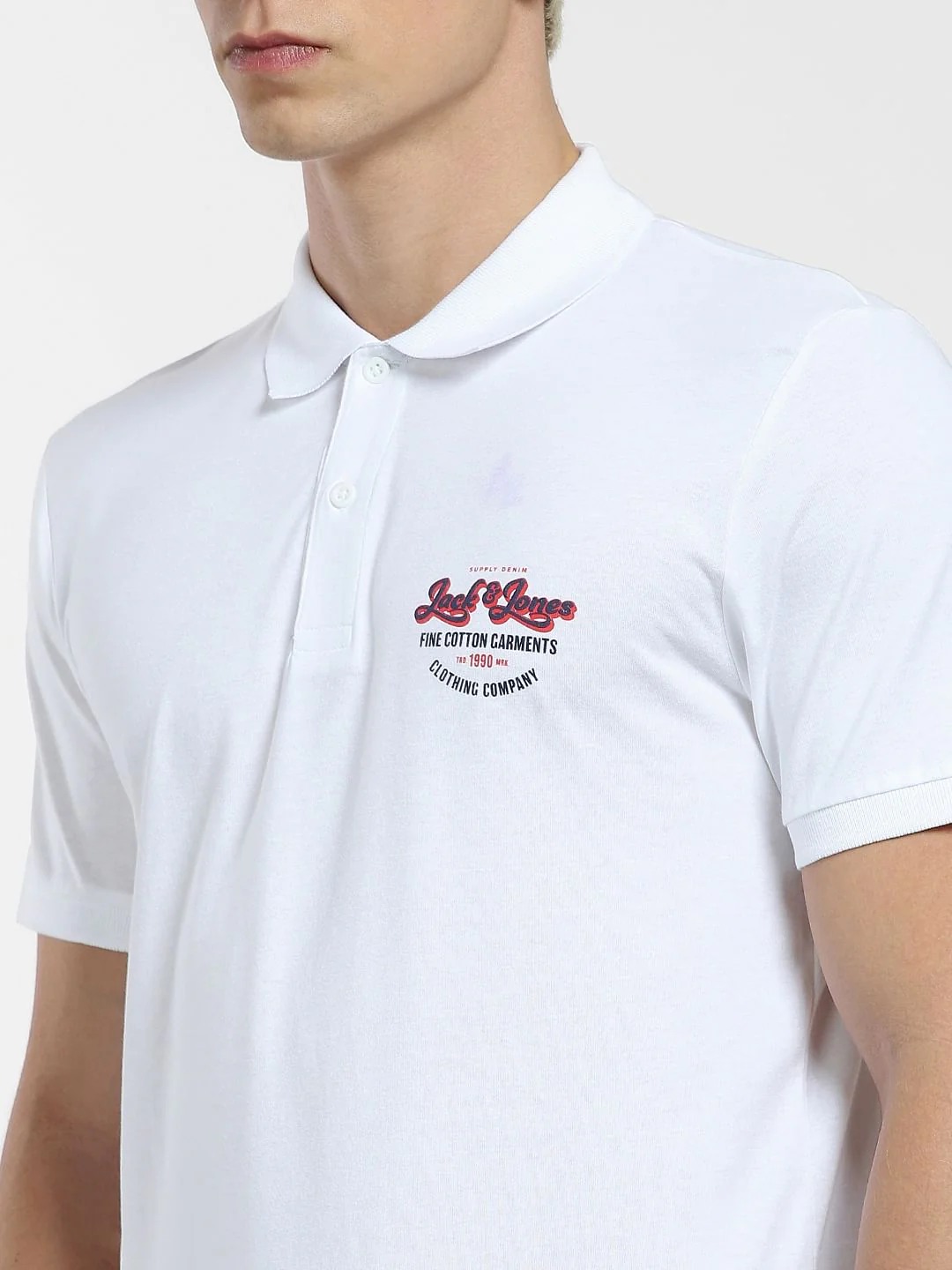 White Logo Print Polo Neck T-shirt - Image 5