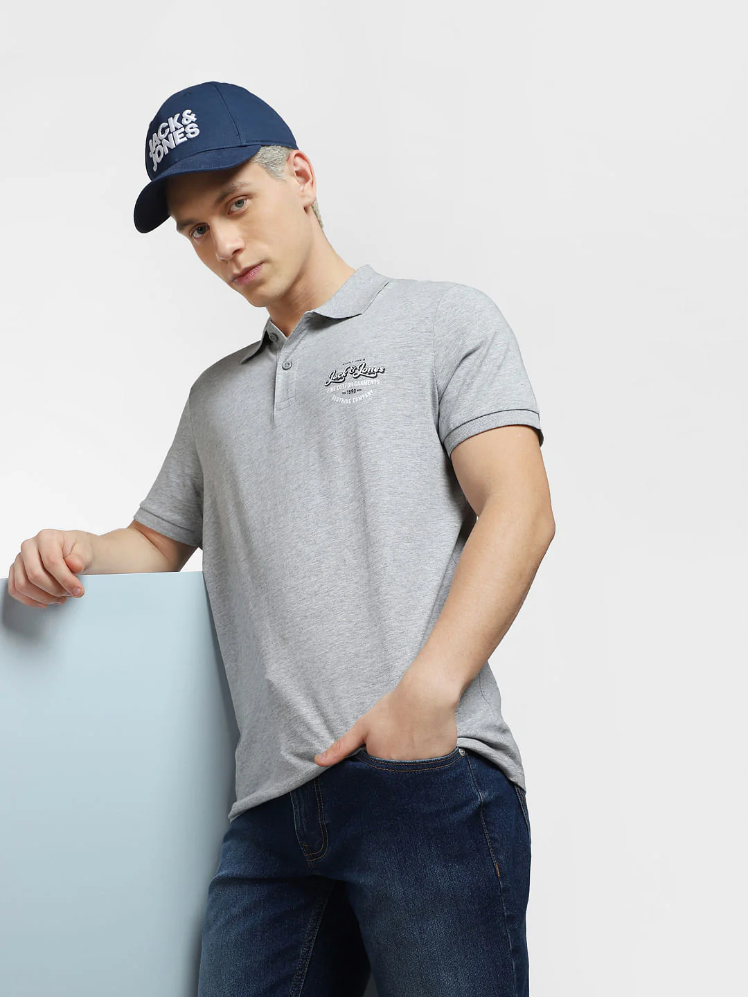 Grey Logo Print Polo T-shirt