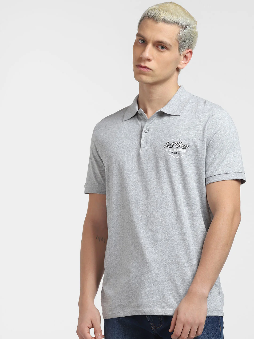 Grey Logo Print Polo T-shirt - Image 2