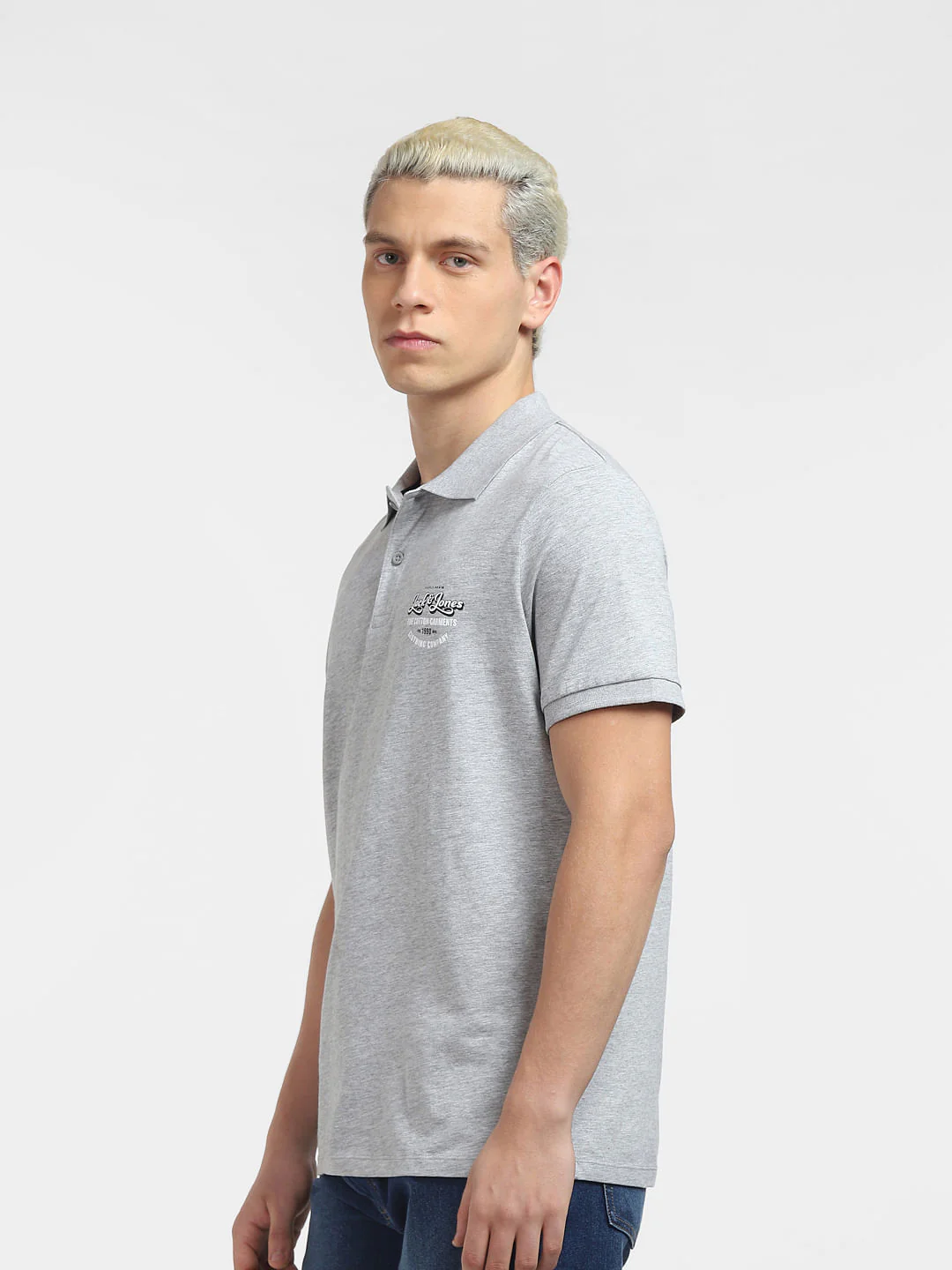 Grey Logo Print Polo T-shirt - Image 3