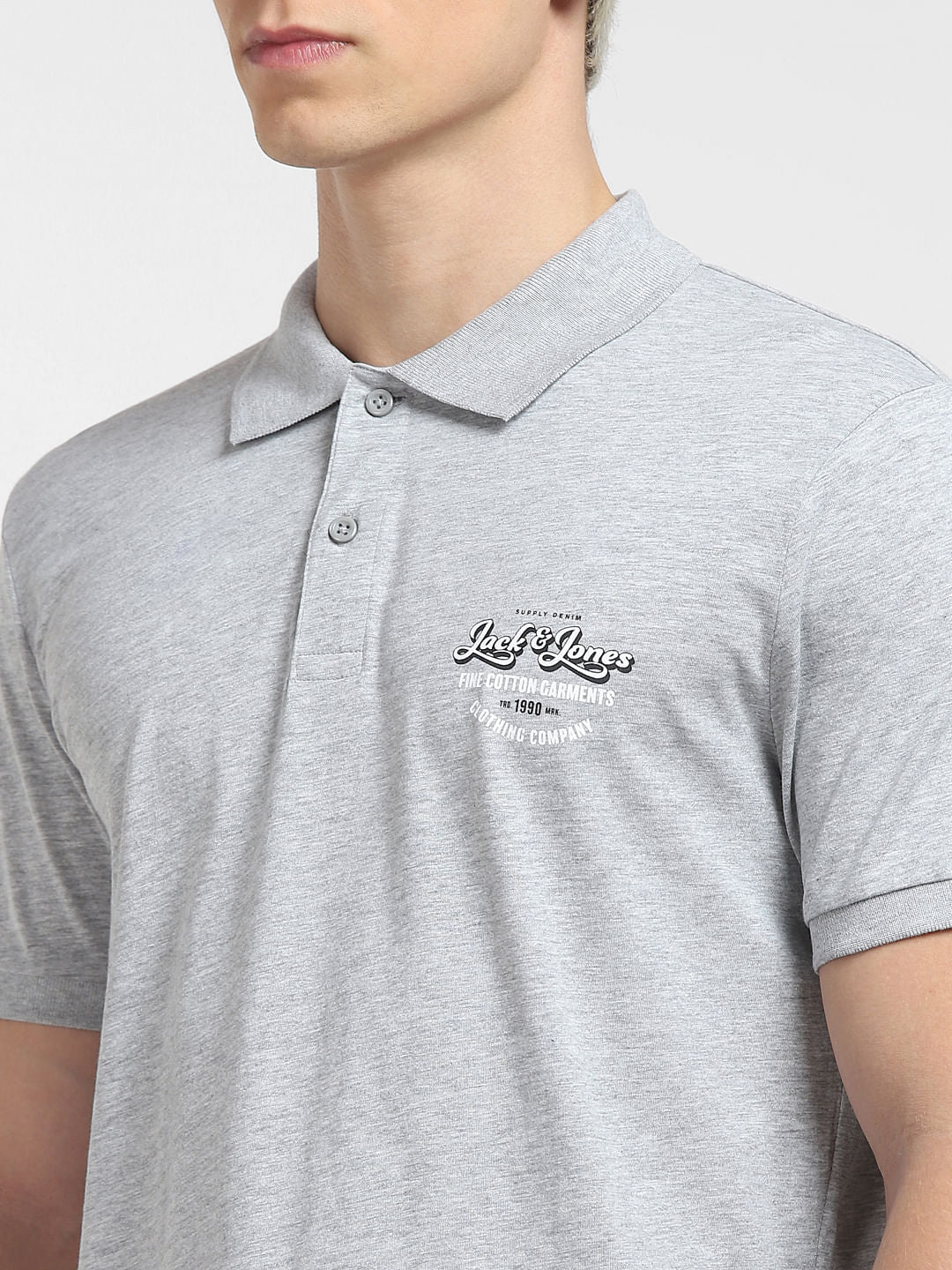 Grey Logo Print Polo T-shirt - Image 5