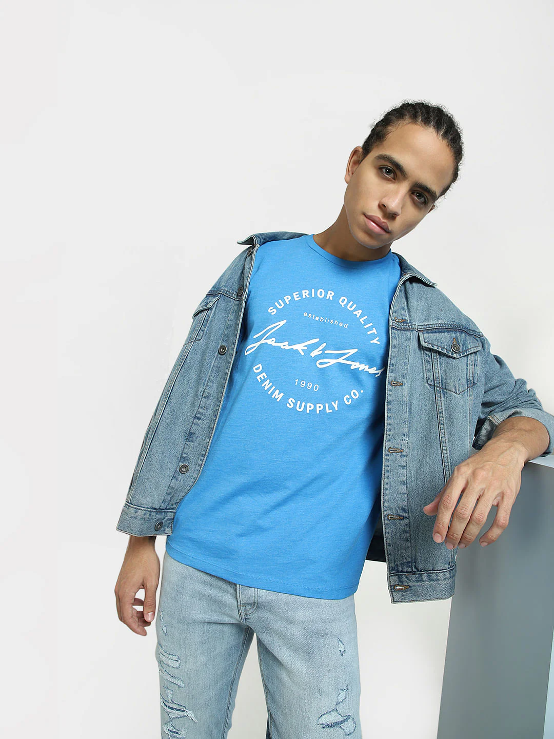 Blue Logo Print Crew Neck T-shirt
