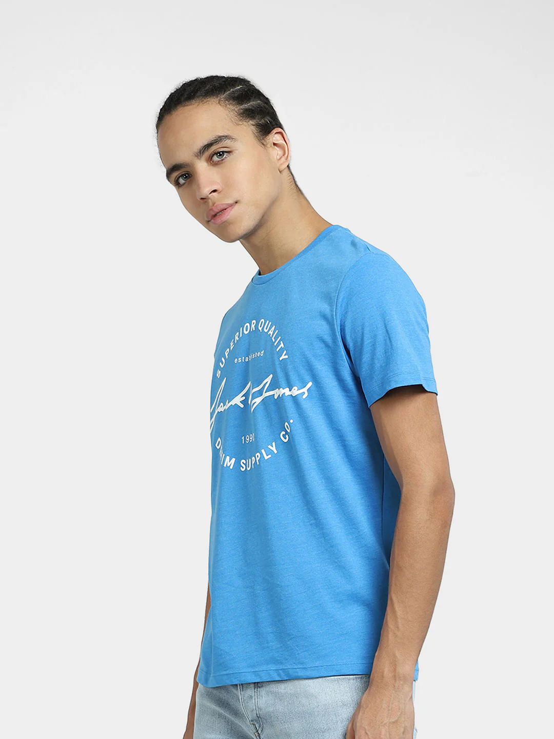 Blue Logo Print Crew Neck T-shirt - Image 3