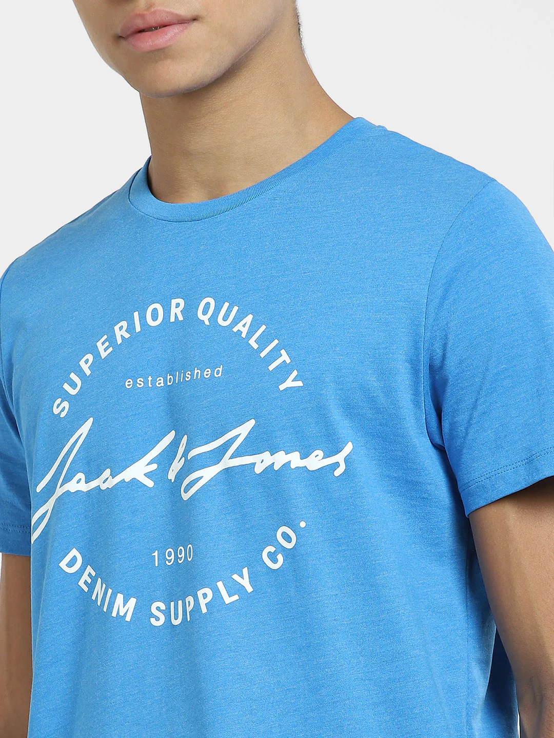 Blue Logo Print Crew Neck T-shirt - Image 5