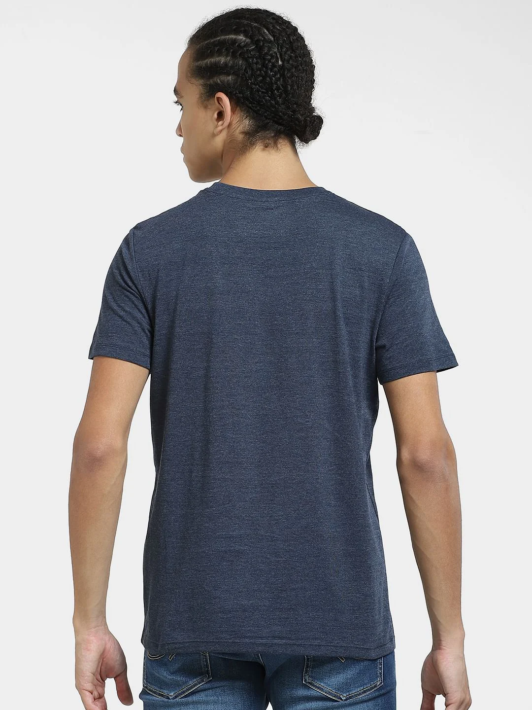Navy Blue Logo Print Crew Neck T-shirt - Image 4